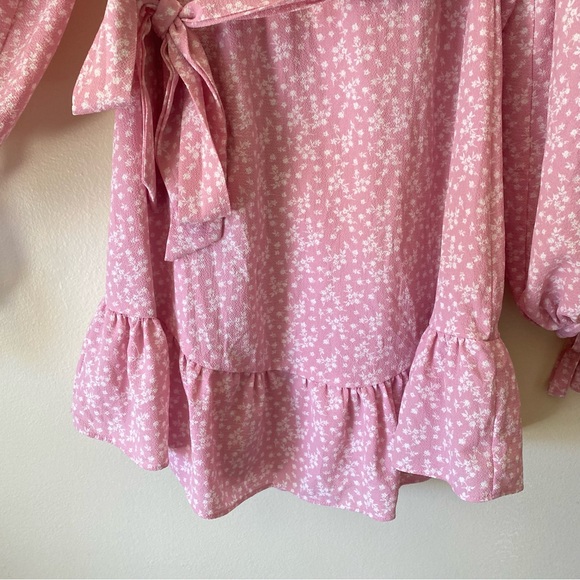 B DARLIN Womens Pink Ruffled Balloon Sleeve V Neck Mini Sheath Dress Juniors 3/4 - Picture 6 of 10